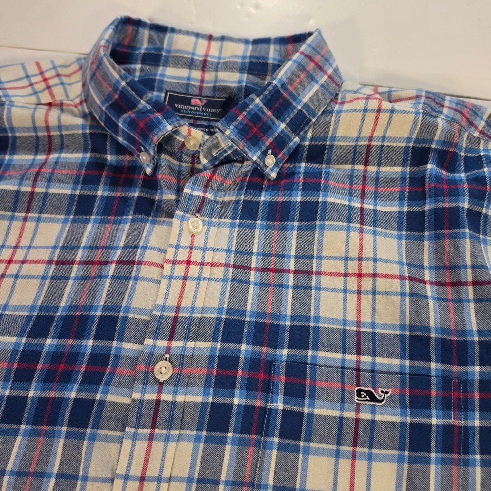 Vineyard Vines Performance Classic Fit Tucker Shirt Blue Plaid Mens XXL